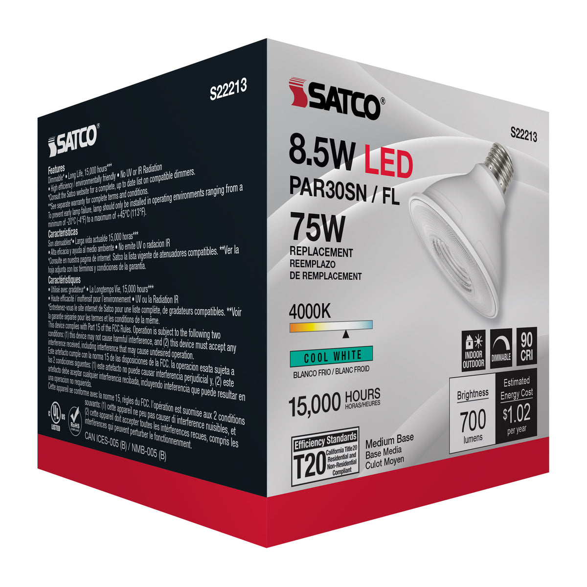 8.5 Watt PAR30S LED - 90 CRI - 4000K - 40 deg. Beam Angle - Medium base - 120 Volt