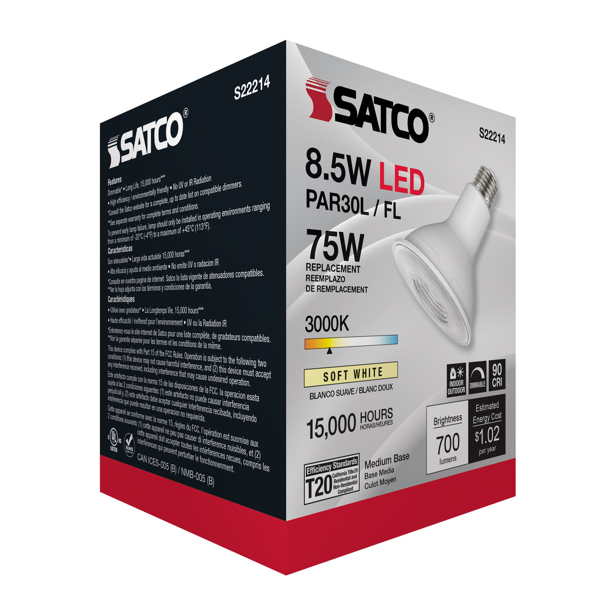 8.5 Watt PAR30L LED - 90 CRI - 3000K - 40 deg. Beam Angle - Medium base - 120 Volt
