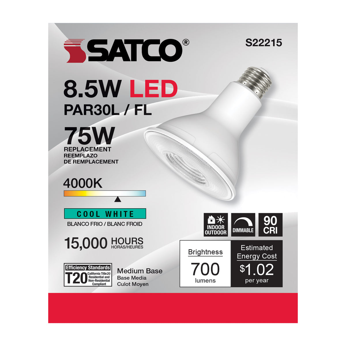 8.5 Watt PAR30L LED - 90 CRI - 4000K - 40 deg. Beam Angle - Medium base - 120 Volt