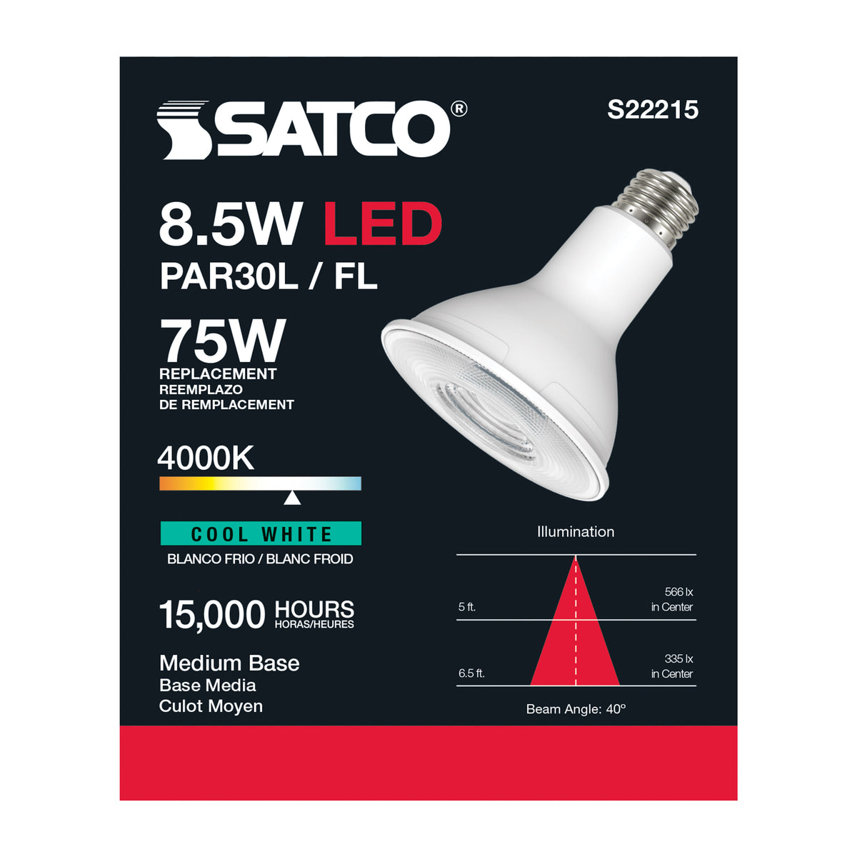 8.5 Watt PAR30L LED - 90 CRI - 4000K - 40 deg. Beam Angle - Medium base - 120 Volt