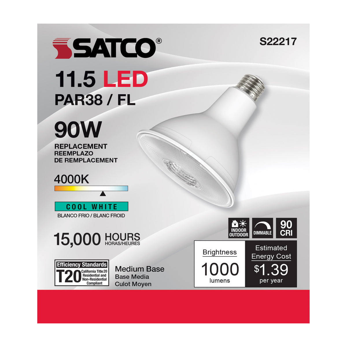 11.5 Watt PAR38 LED - 90 CRI - 4000K - 40 deg. Beam Angle - Medium base - 120 Volt