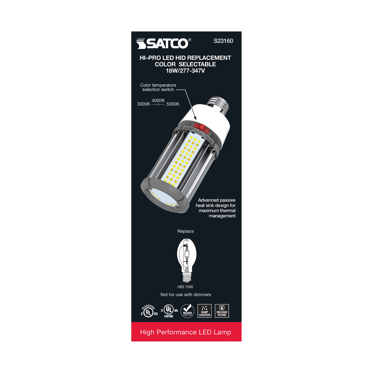 18 Watt LED HID Replacement - CCT Selectable - Type B - Ballast Bypass - Medium Base - 277-347 Volt - ColorQuick Technology