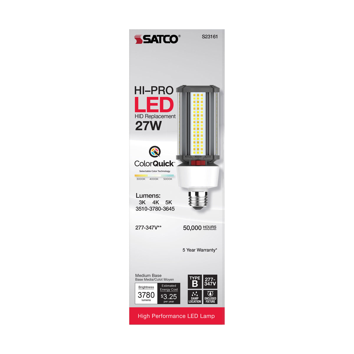 27 Watt LED HID Replacement - CCT Selectable - Type B - Ballast Bypass - Medium Base - 277-347 Volt - ColorQuick Technology