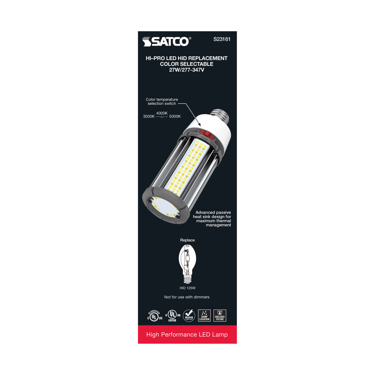 27 Watt LED HID Replacement - CCT Selectable - Type B - Ballast Bypass - Medium Base - 277-347 Volt - ColorQuick Technology