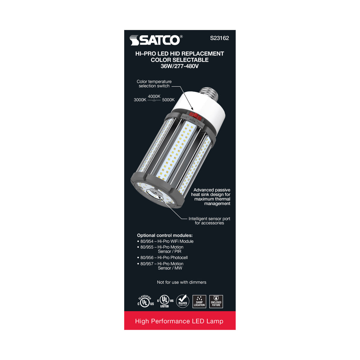 36 Watt LED HID Replacement - CCT Selectable - Type B - Ballast Bypass - Medium Base - 277-480 Volt - ColorQuick Technology