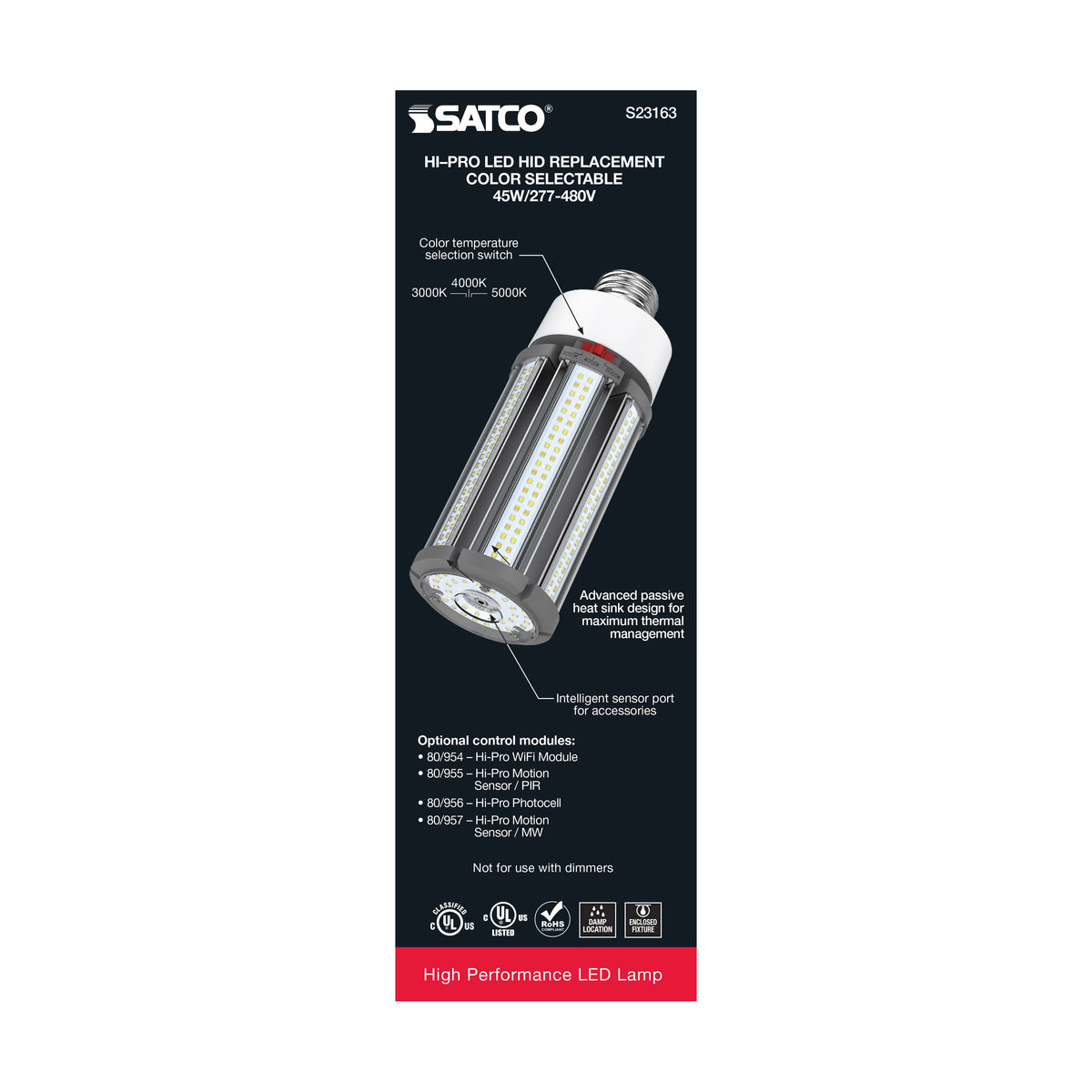 45 Watt LED HID Replacement - CCT Selectable - Type B - Ballast Bypass - Medium Base - 277-480 Volt - ColorQuick Technology