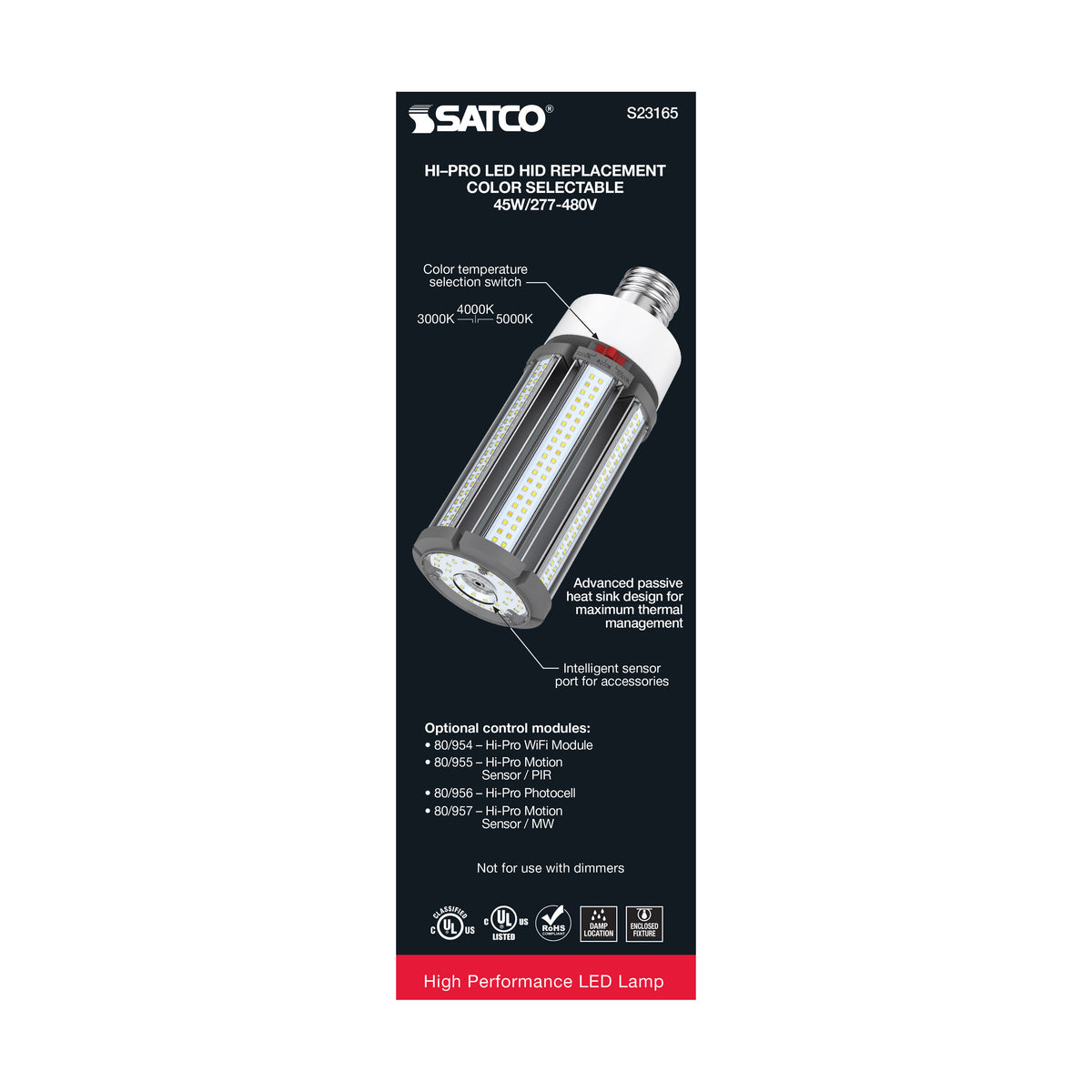 45 Watt LED HID Replacement - CCT Selectable - Type B - Ballast Bypass - Mogul Extended Base - 277-480 Volt - ColorQuick Technology