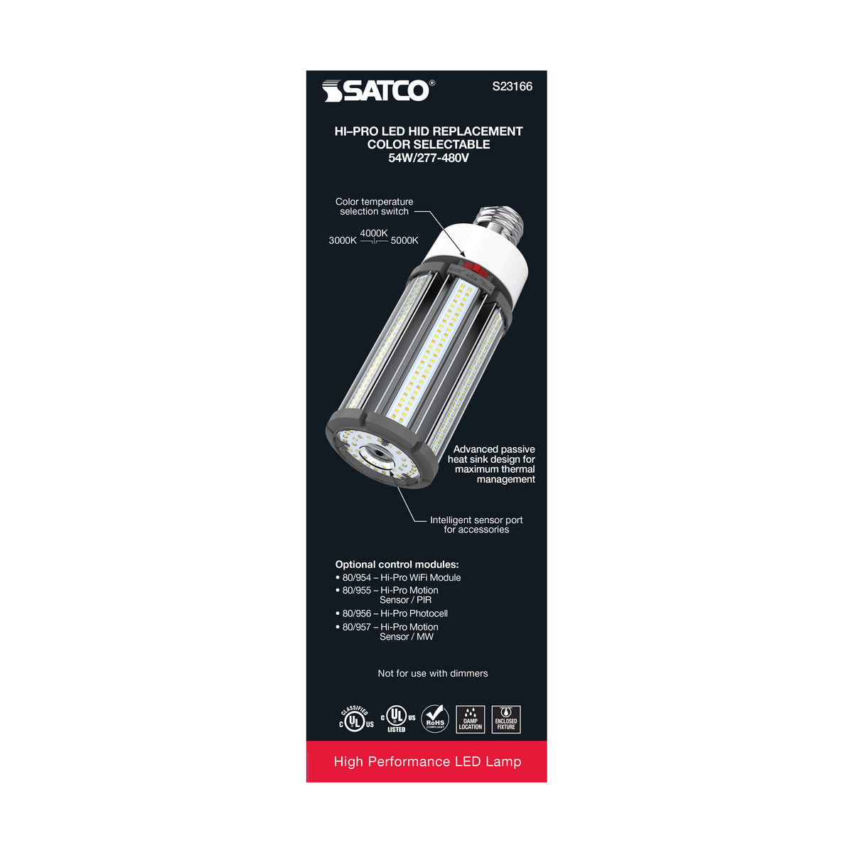 54 Watt LED HID Replacement - CCT Selectable - Type B - Ballast Bypass - Mogul Extended Base - 277-480 Volt - ColorQuick Technology