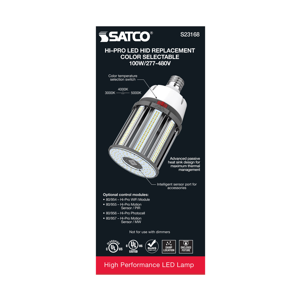 100 Watt LED HID Replacement - CCT Selectable - Type B - Ballast Bypass - Mogul Extended Base - 277-480 Volt - ColorQuick Technology