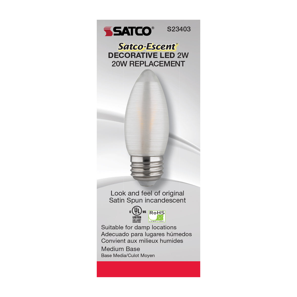 2 Watt C11 LED Filament - Satin Spun - Clear - Medium base - 2700K - 120 Lumens - 120 Volt