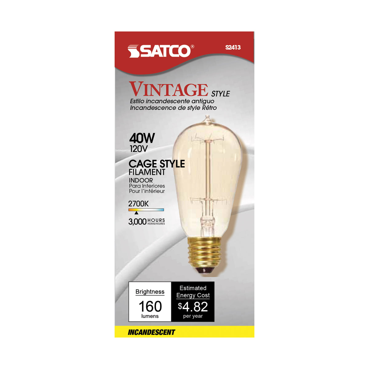 40 Watt ST19 Incandescent - Clear - 3000 Average rated hours - 160 Lumens - Medium base - 120 Volt