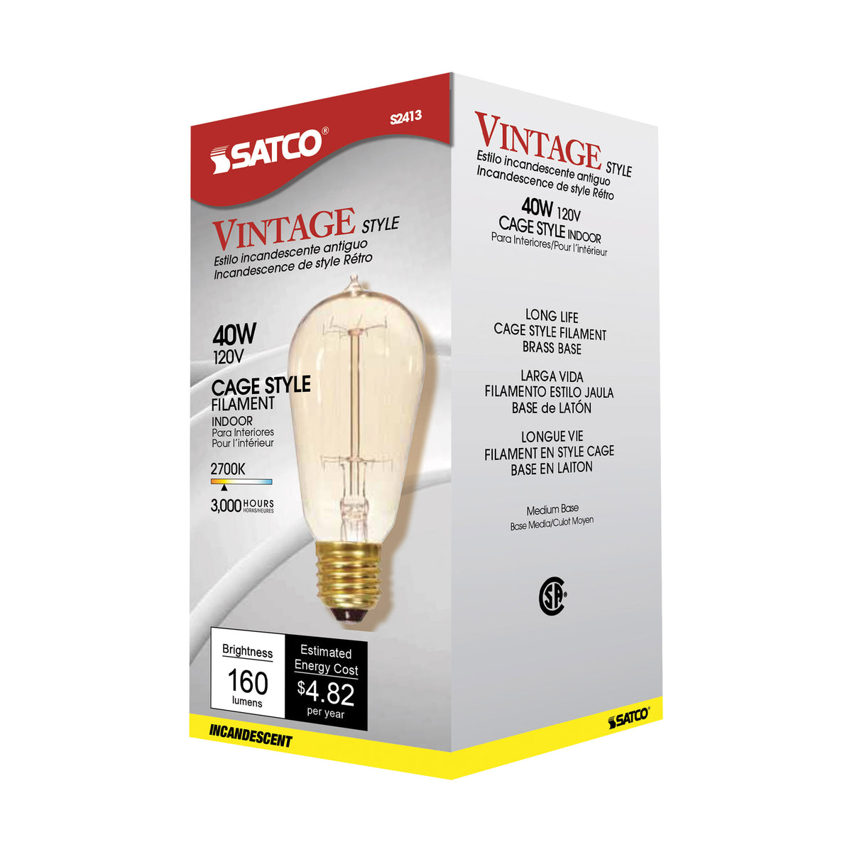 40 Watt ST19 Incandescent - Clear - 3000 Average rated hours - 160 Lumens - Medium base - 120 Volt