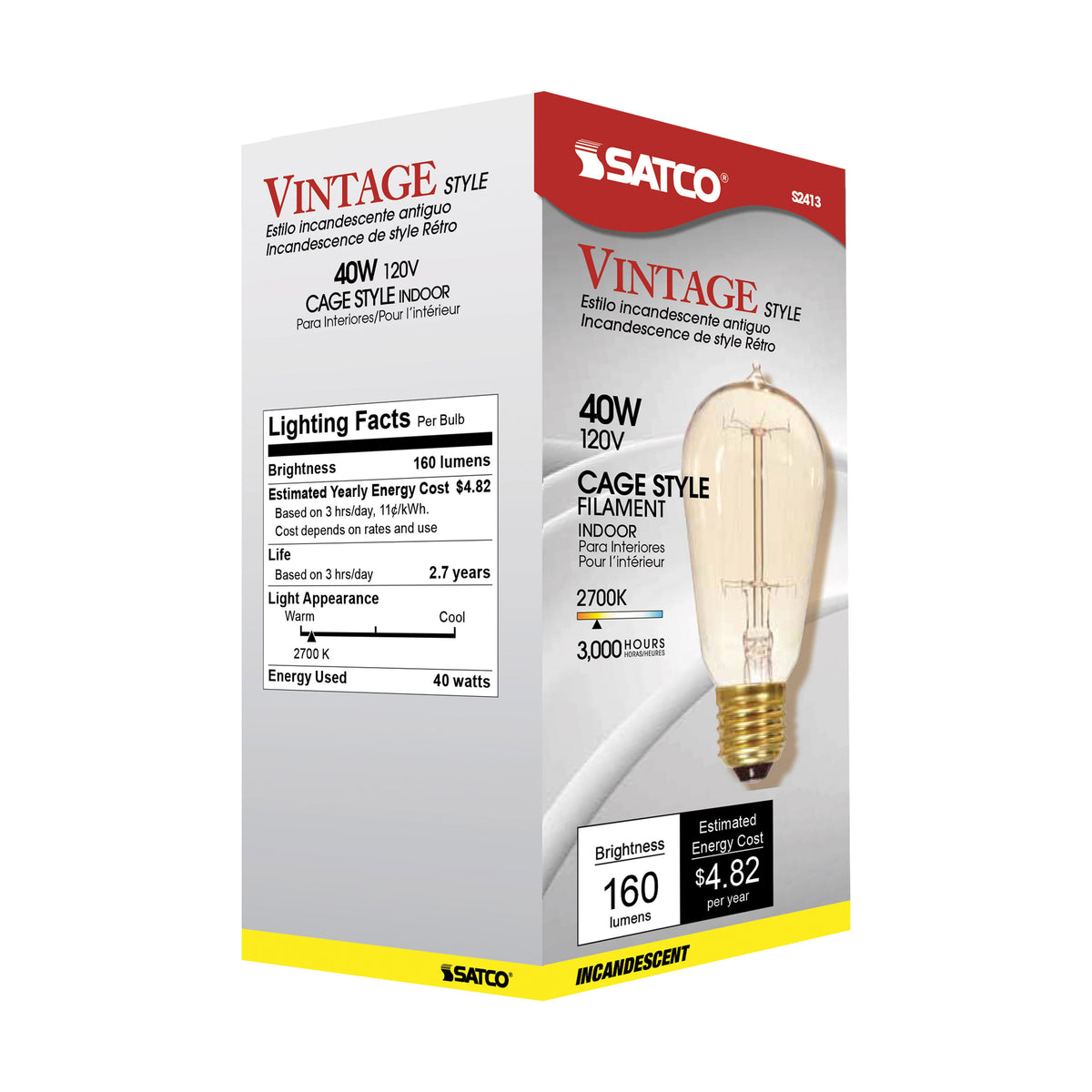 40 Watt ST19 Incandescent - Clear - 3000 Average rated hours - 160 Lumens - Medium base - 120 Volt