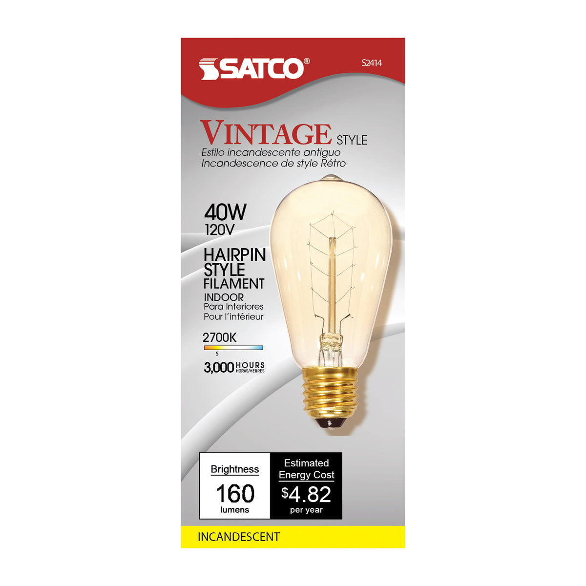 40 Watt ST19 Incandescent - Clear - 3000 Average rated hours - 160 Lumens - Medium base - 120 Volt