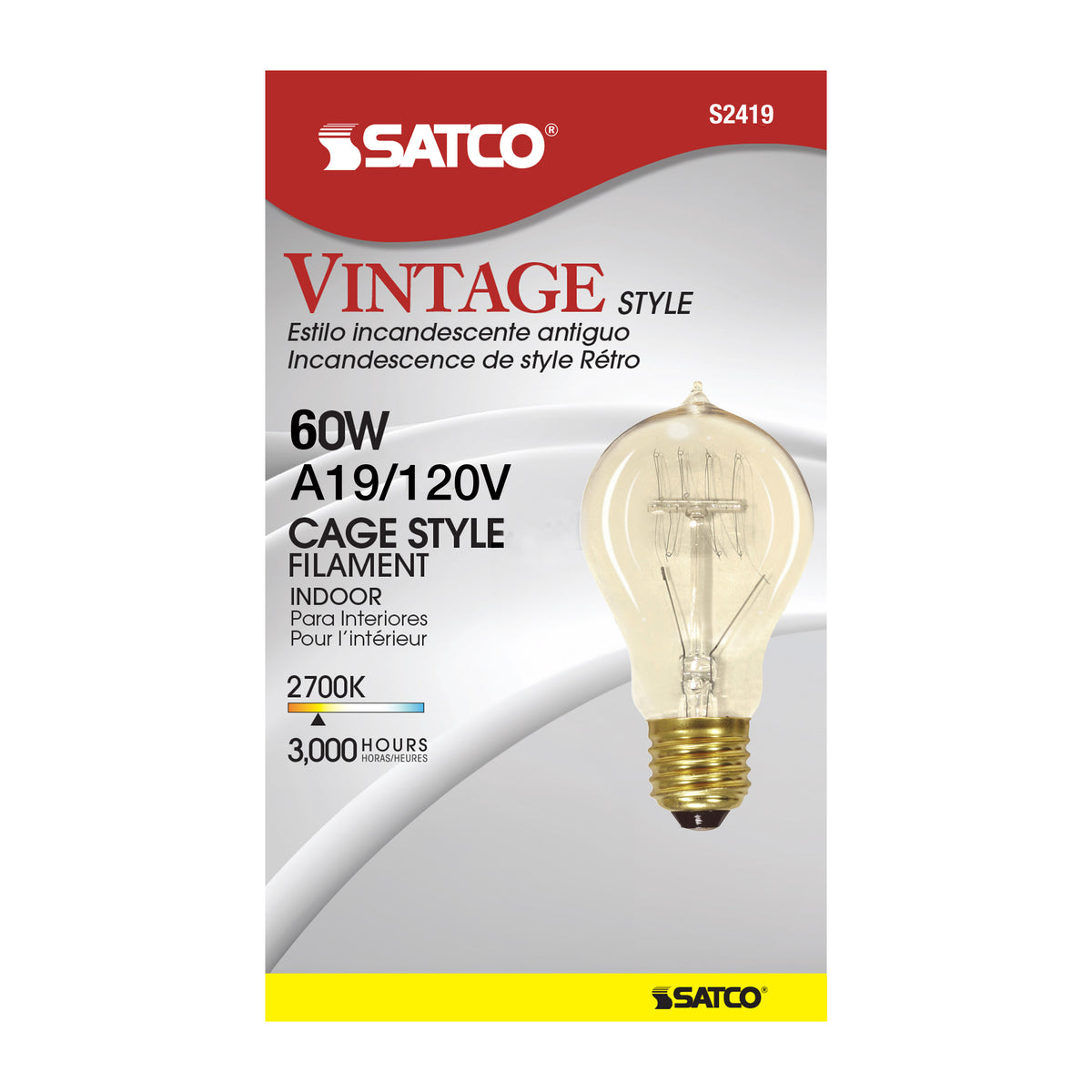 60 Watt A19 Incandescent - Clear - 3000 Average rated hours - 240 Lumens - Medium base - 120 Volt
