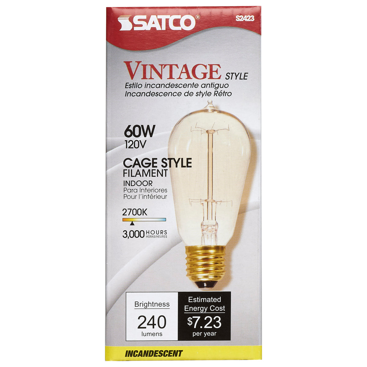 60 Watt ST19 Incandescent - Clear - 3000 Average rated hours - 240 Lumens - Medium base - 120 Volt