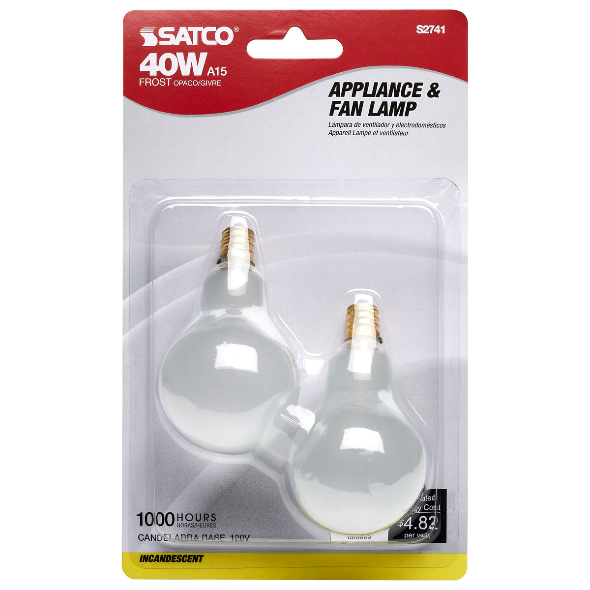 40 Watt A15 Incandescent - Frost - Appliance Lamp - 1000 Average rated hours - 420 Lumens - Candelabra base - 120 Volt - 2-Card
