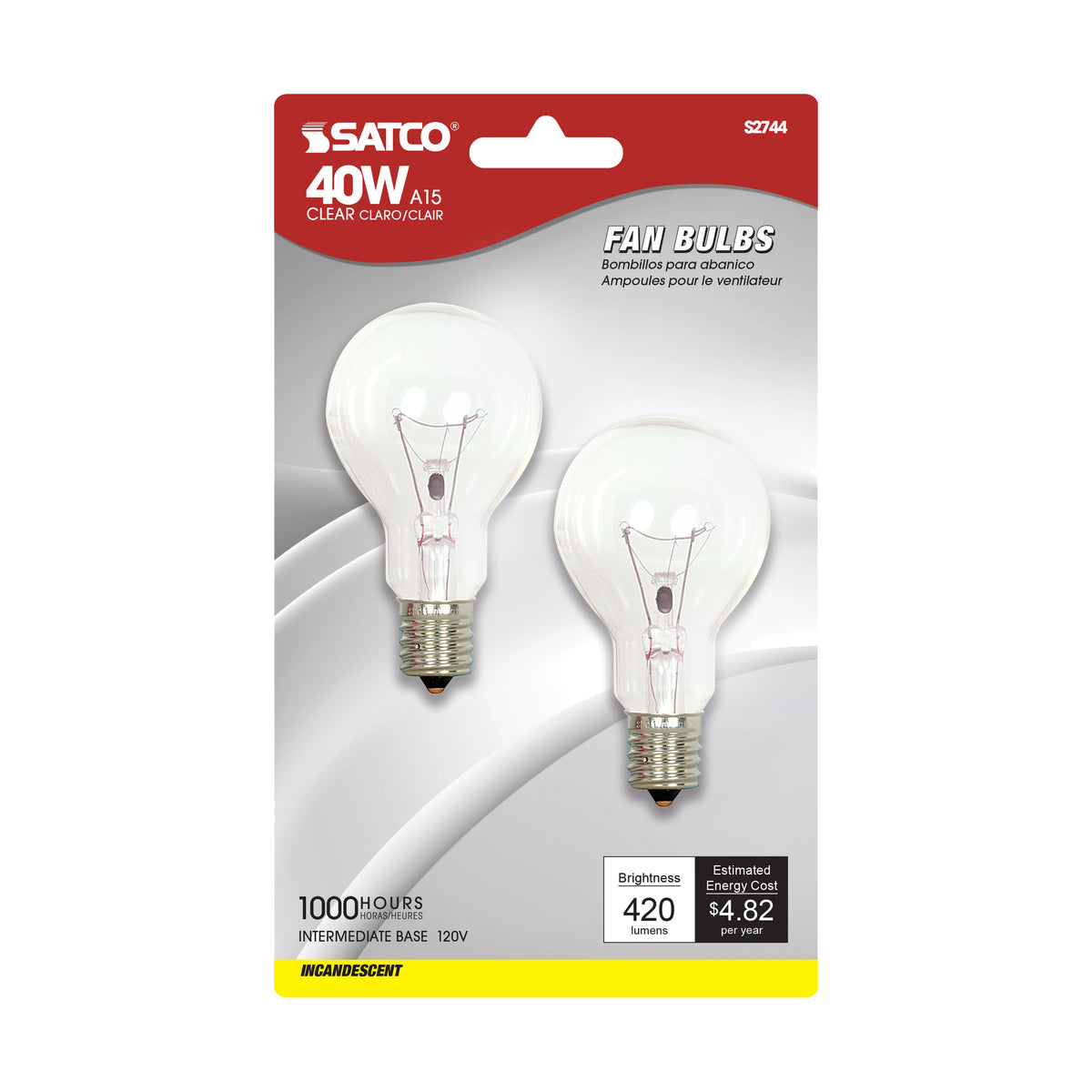 40 Watt A15 Incandescent - Clear - Appliance Lamp - 1000 Average rated hours - 420 Lumens - Intermediate base - 120 Volt - 2-Card