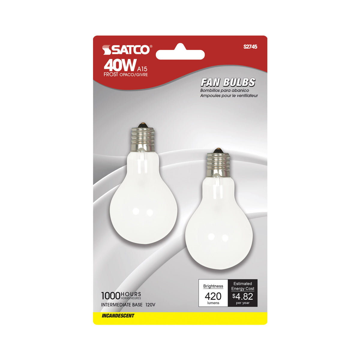 40 Watt A15 Incandescent - Frost - Appliance Lamp - 1000 Average rated hours - 420 Lumens - Intermediate base - 120 Volt - 2-Card