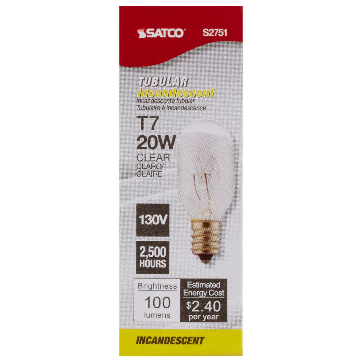 20 Watt T7 Incandescent - Clear - Candelabra base - 130 Volt