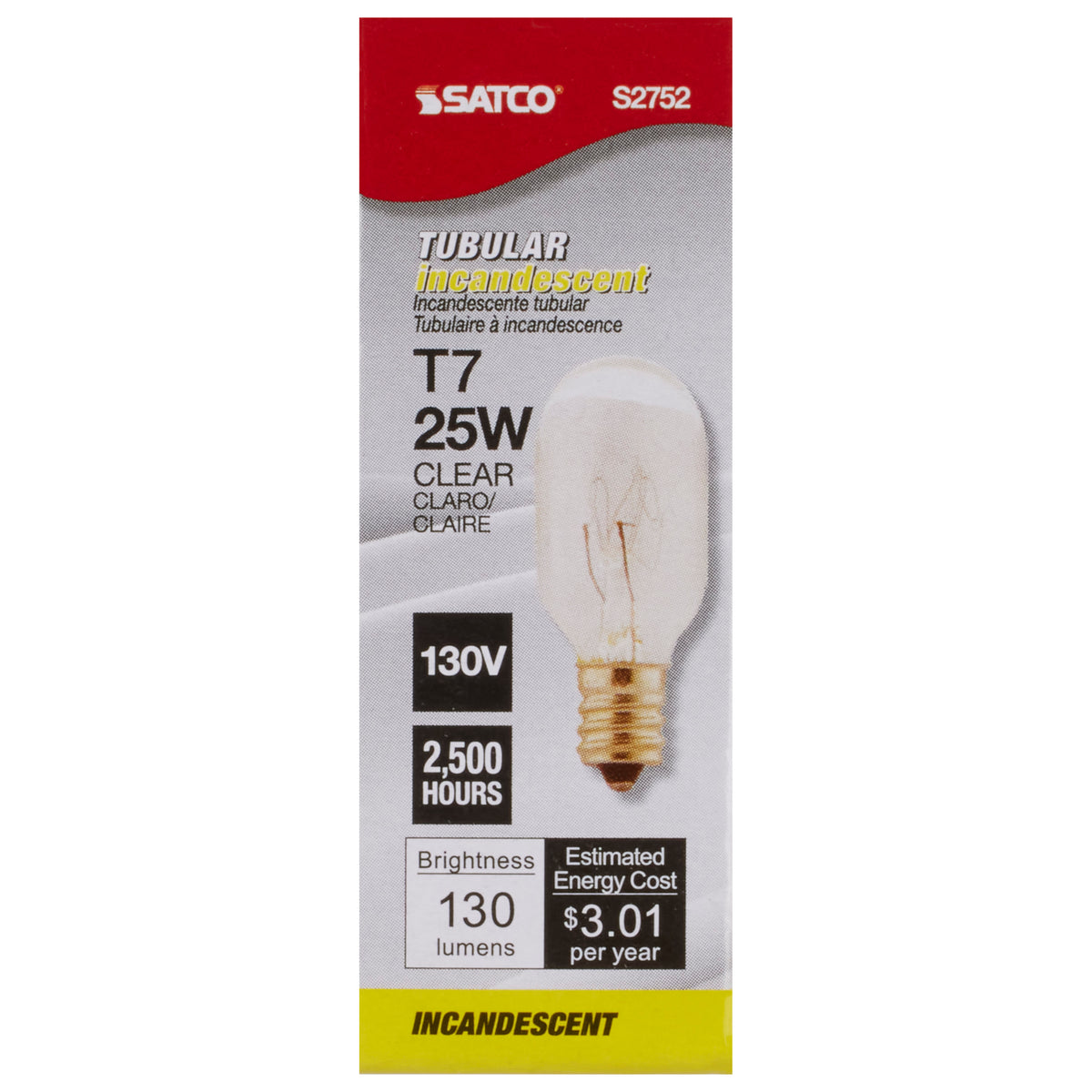 25 Watt T7 Incandescent - Clear - Candelabra base - 130 Volt
