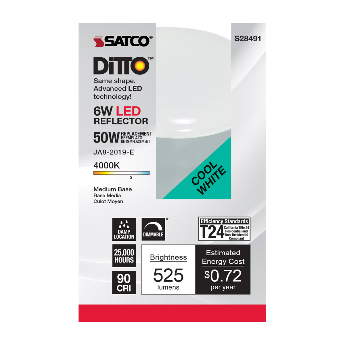6 Watt - R20 LED - 4000K - Medium base - 120 Volt