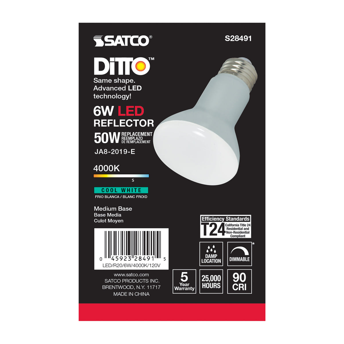 6 Watt - R20 LED - 4000K - Medium base - 120 Volt
