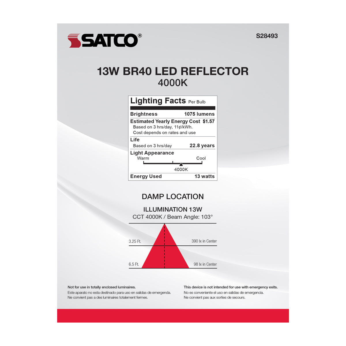 13 Watt - BR40 LED - 4000K - Medium base - 120 Volt
