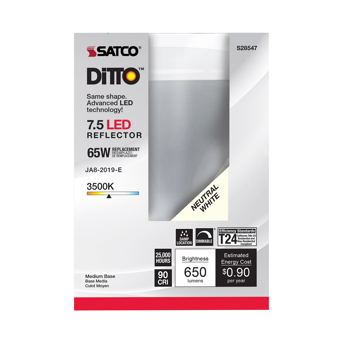 7.5 Watt - BR30 LED - 3500K - Medium base - 120 Volt