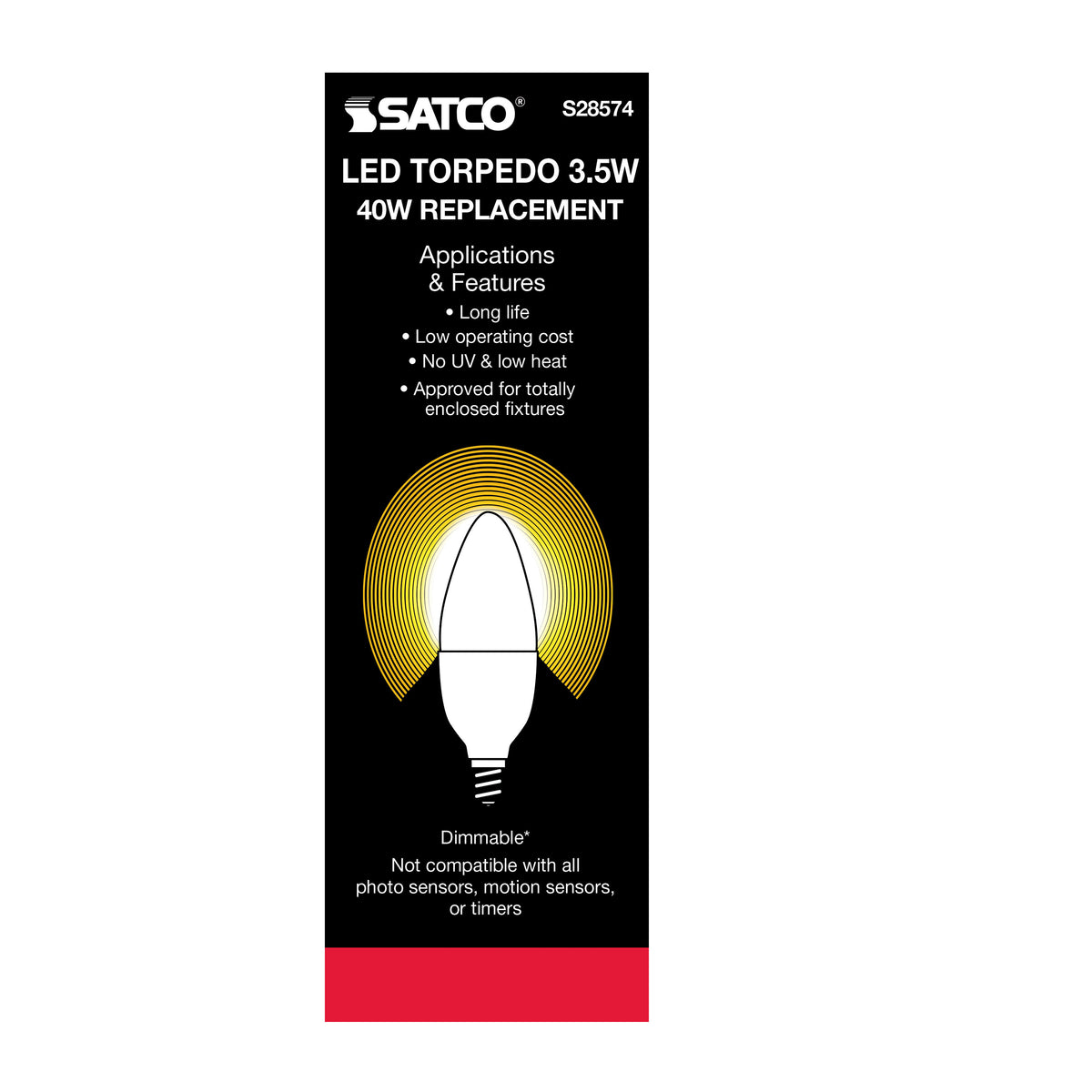 3.5 Watt LED Candle - 3000K - Candelabra base - 120 Volt