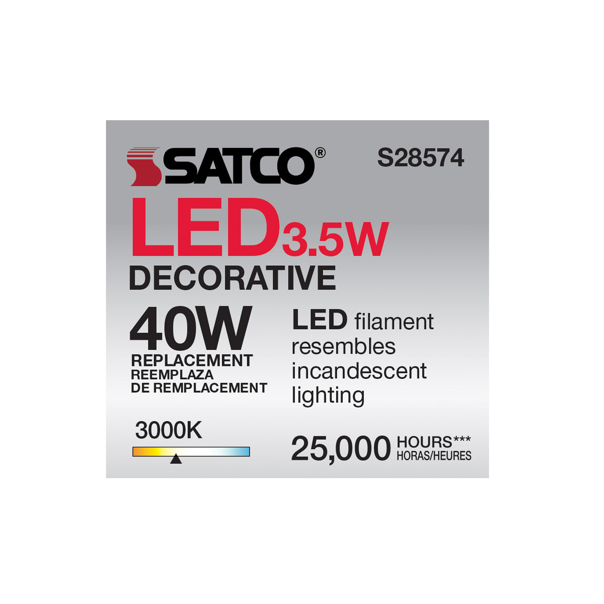 3.5 Watt LED Candle - 3000K - Candelabra base - 120 Volt