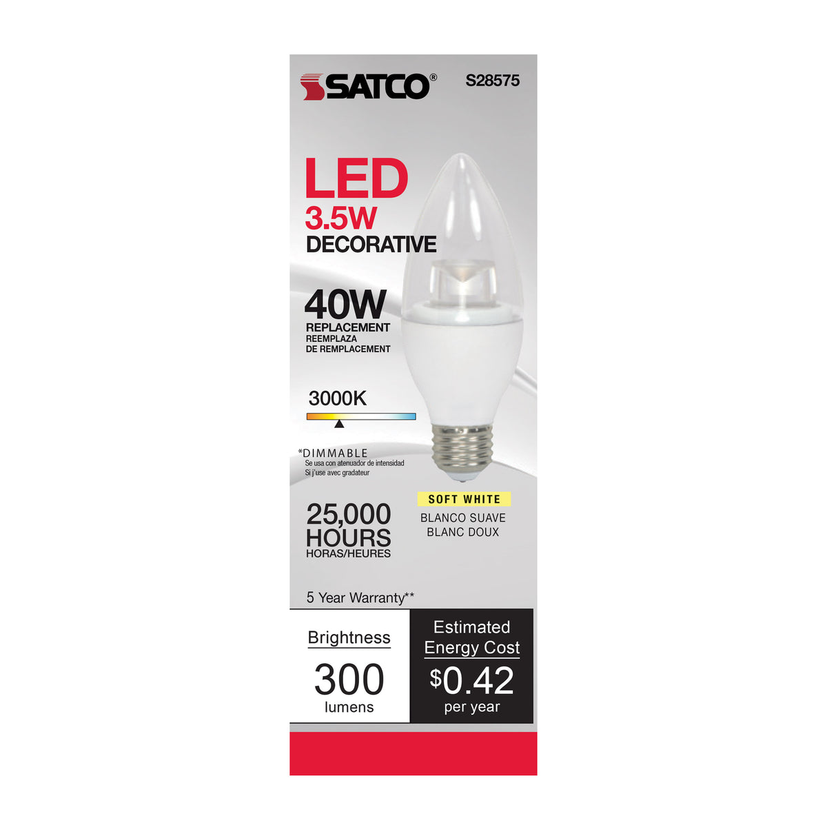 3.5 Watt - B11 LED - 3000K - Medium base - 120 Volt