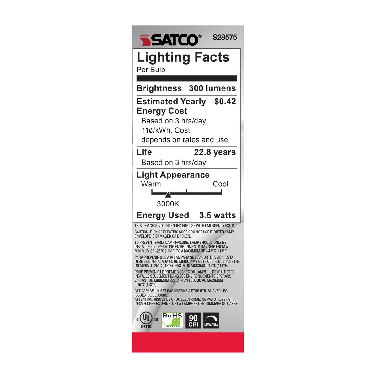 3.5 Watt - B11 LED - 3000K - Medium base - 120 Volt