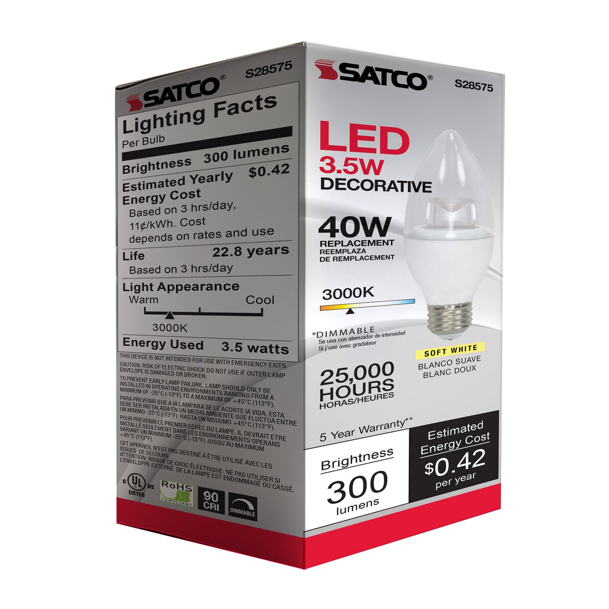 3.5 Watt - B11 LED - 3000K - Medium base - 120 Volt