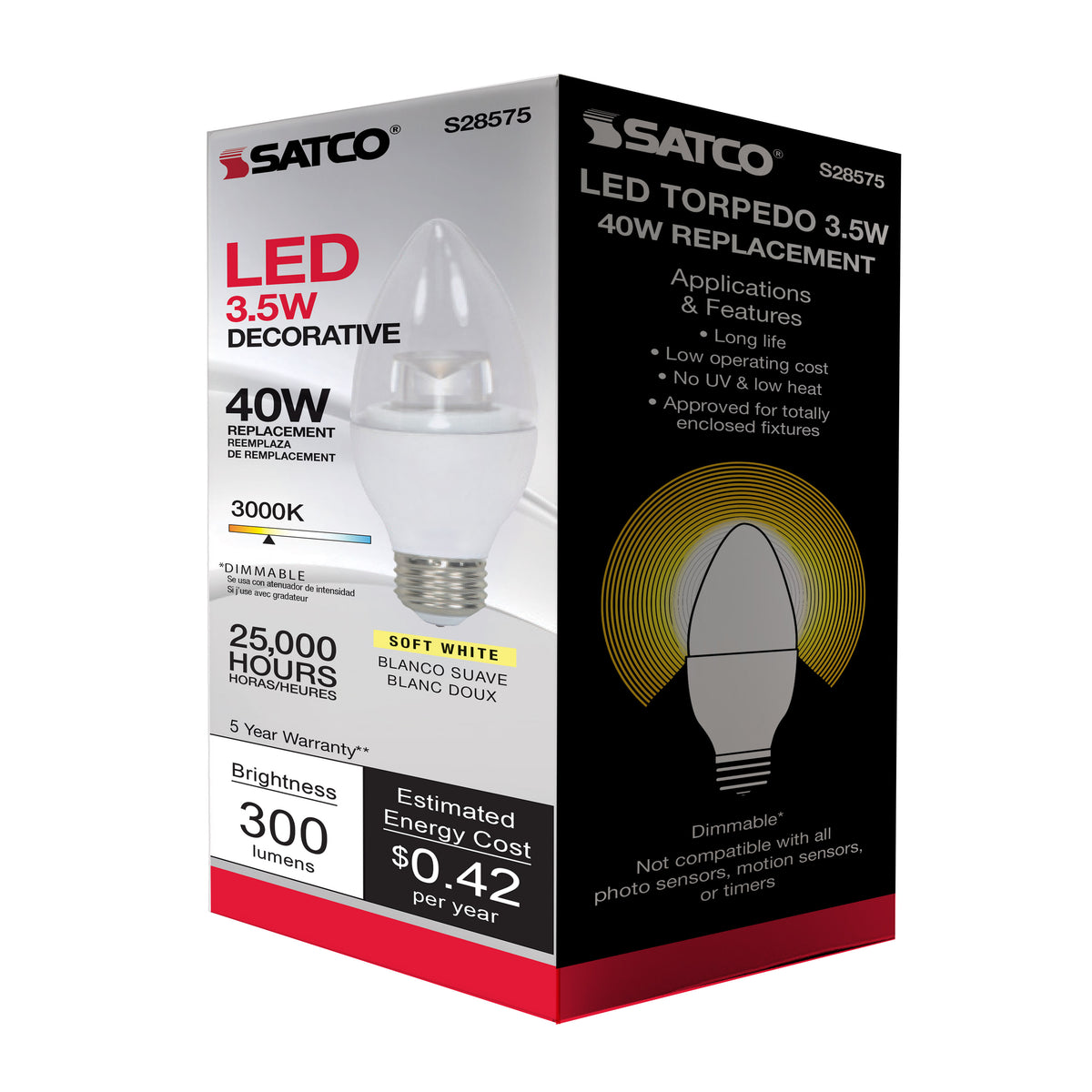 3.5 Watt - B11 LED - 3000K - Medium base - 120 Volt