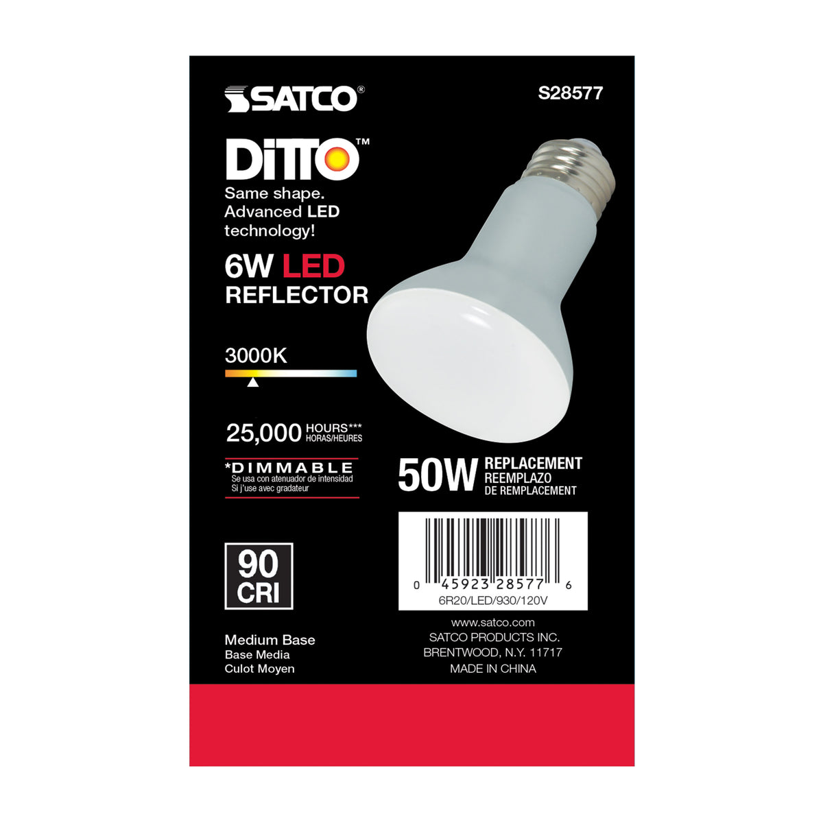 6 Watt - R20 LED - 3000K - Medium base - 120 Volt