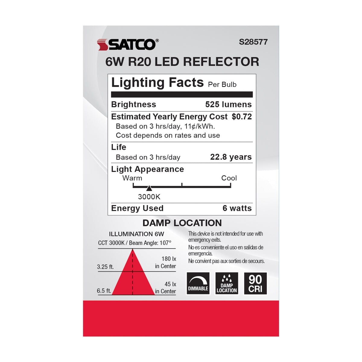 6 Watt - R20 LED - 3000K - Medium base - 120 Volt
