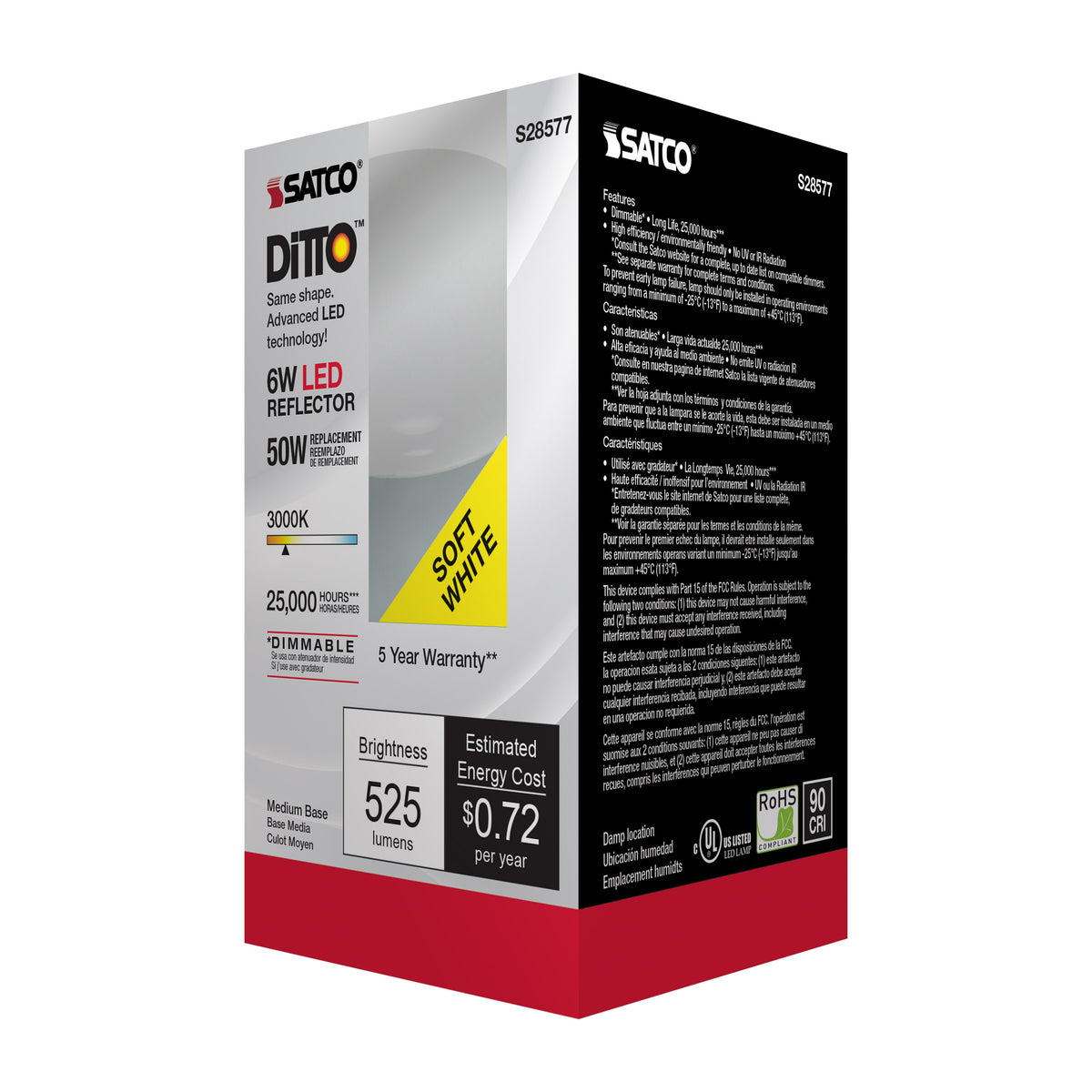6 Watt - R20 LED - 3000K - Medium base - 120 Volt