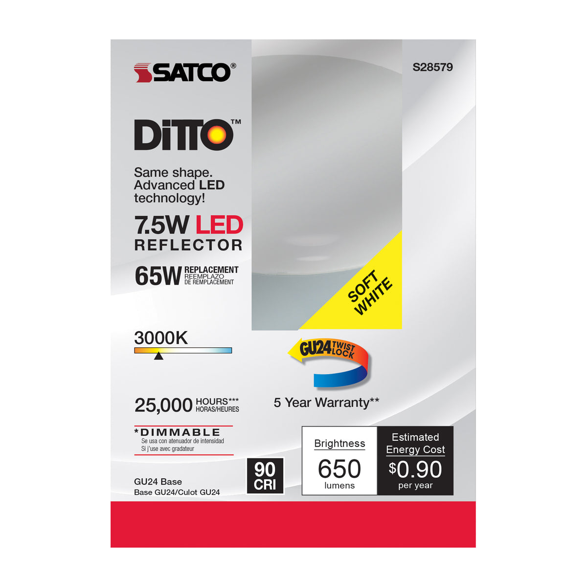 7.5 Watt - BR30 LED - 3000K - GU24 base - 120 Volt