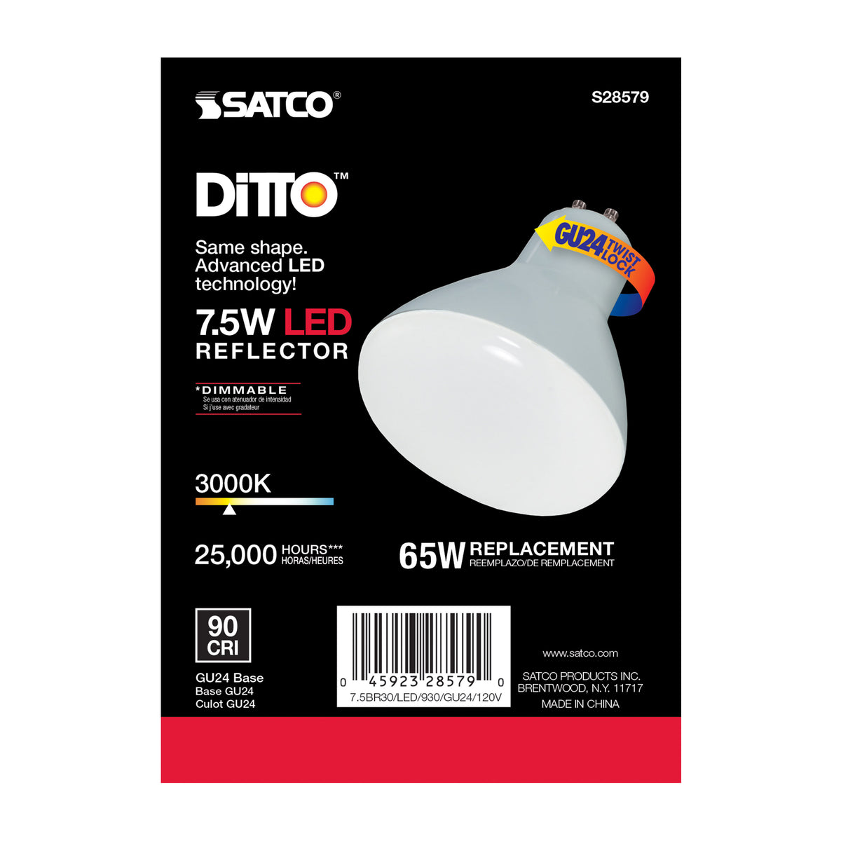 7.5 Watt - BR30 LED - 3000K - GU24 base - 120 Volt