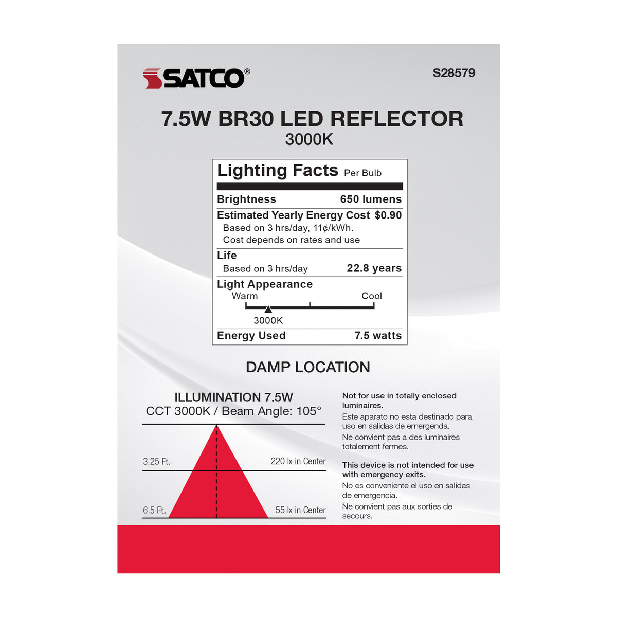 7.5 Watt - BR30 LED - 3000K - GU24 base - 120 Volt