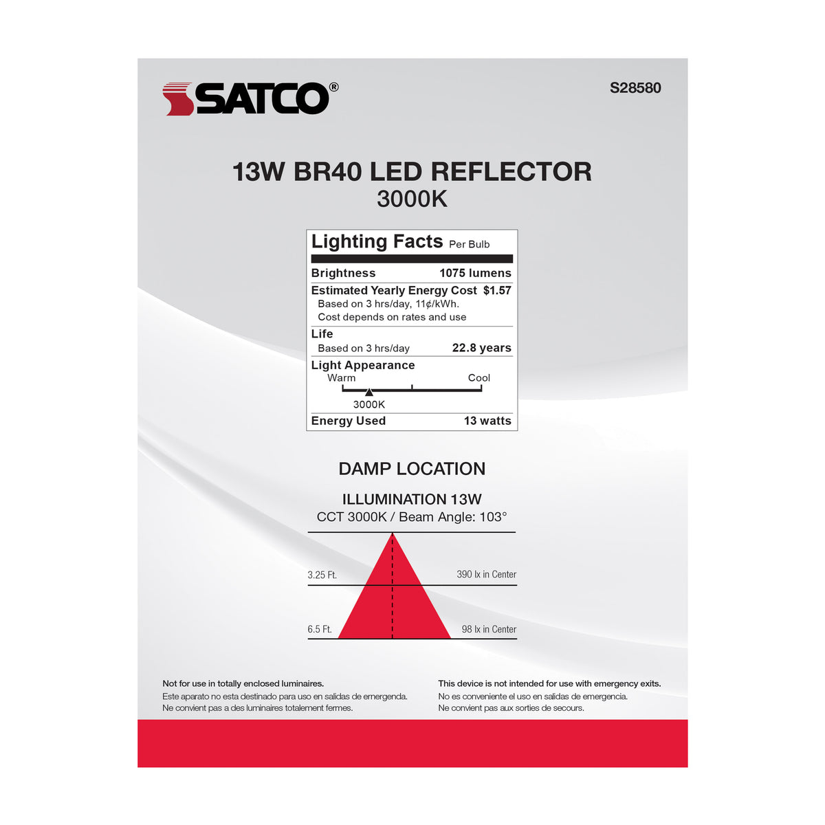 13 Watt - BR40 LED - 3000K - Medium base - 120 Volt