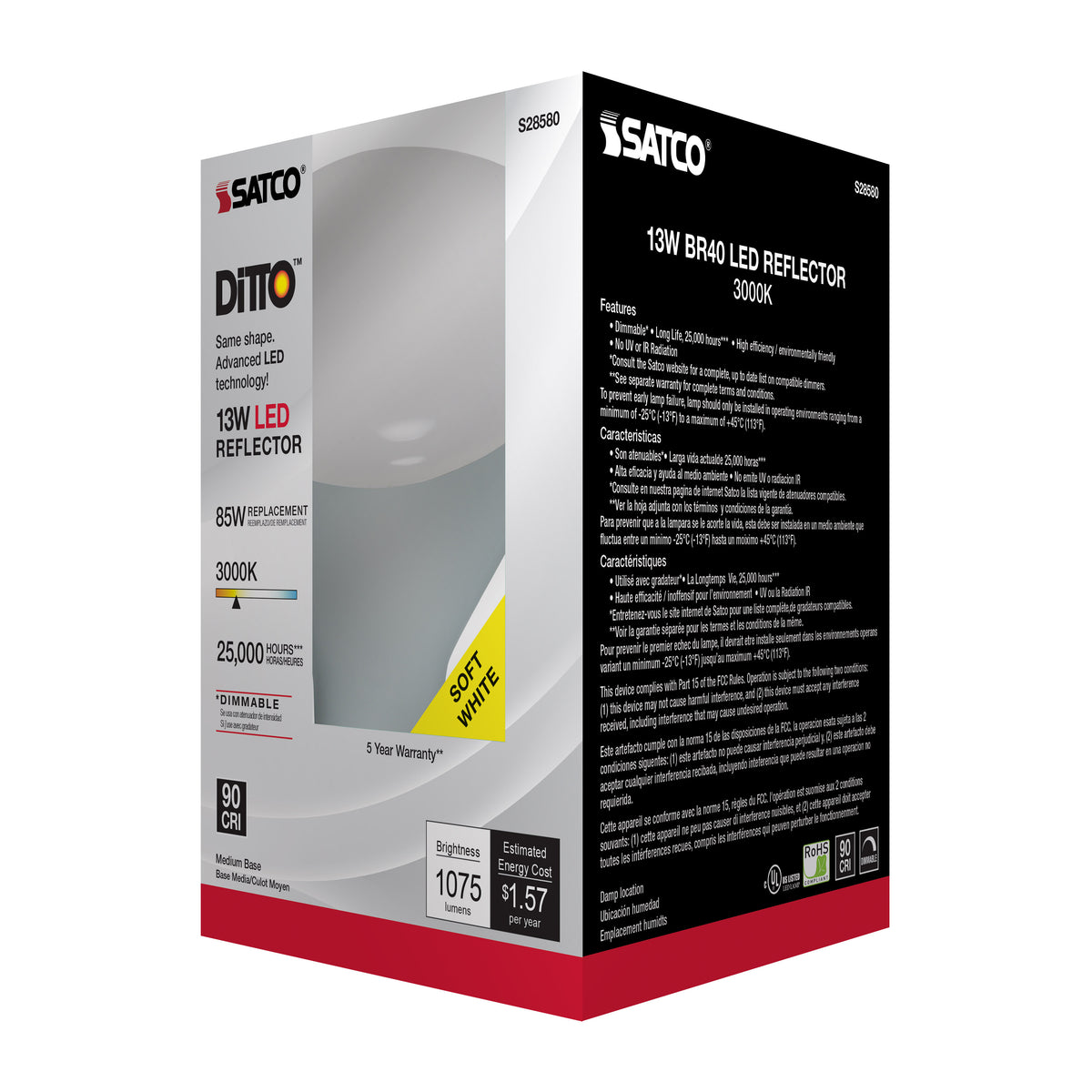 13 Watt - BR40 LED - 3000K - Medium base - 120 Volt