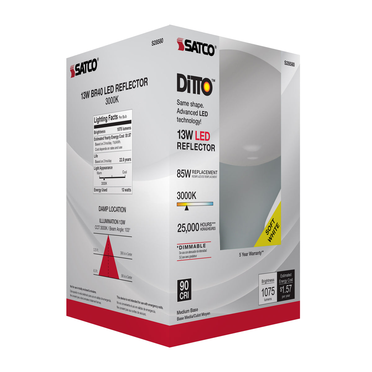 13 Watt - BR40 LED - 3000K - Medium base - 120 Volt