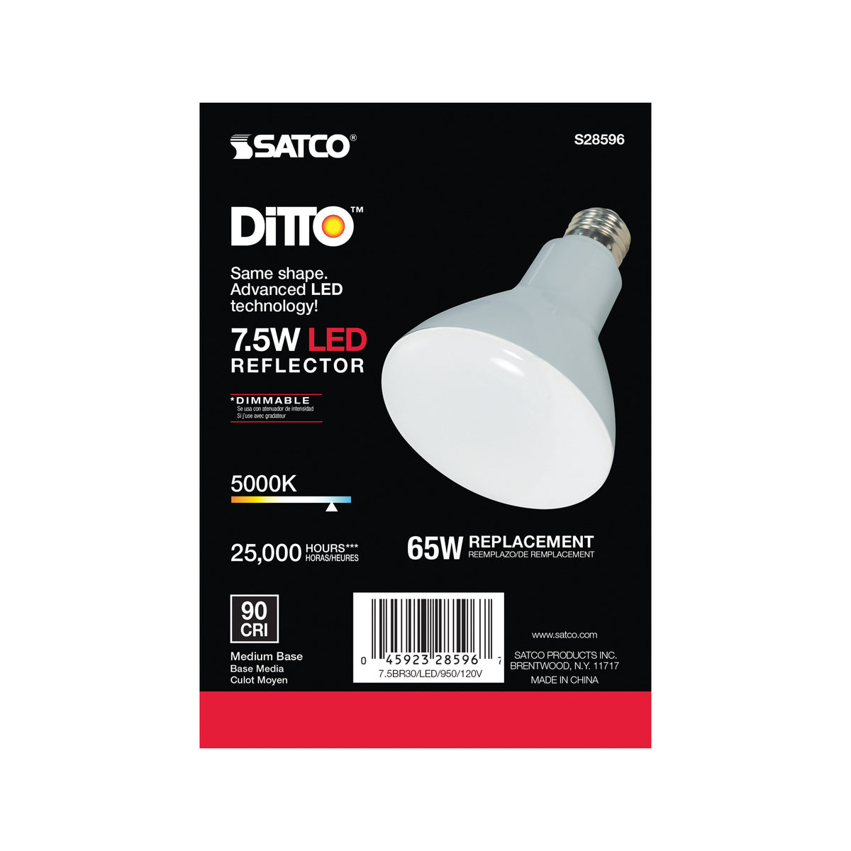 7.5 Watt - BR30 LED - 5000K - Medium base - 120 Volt