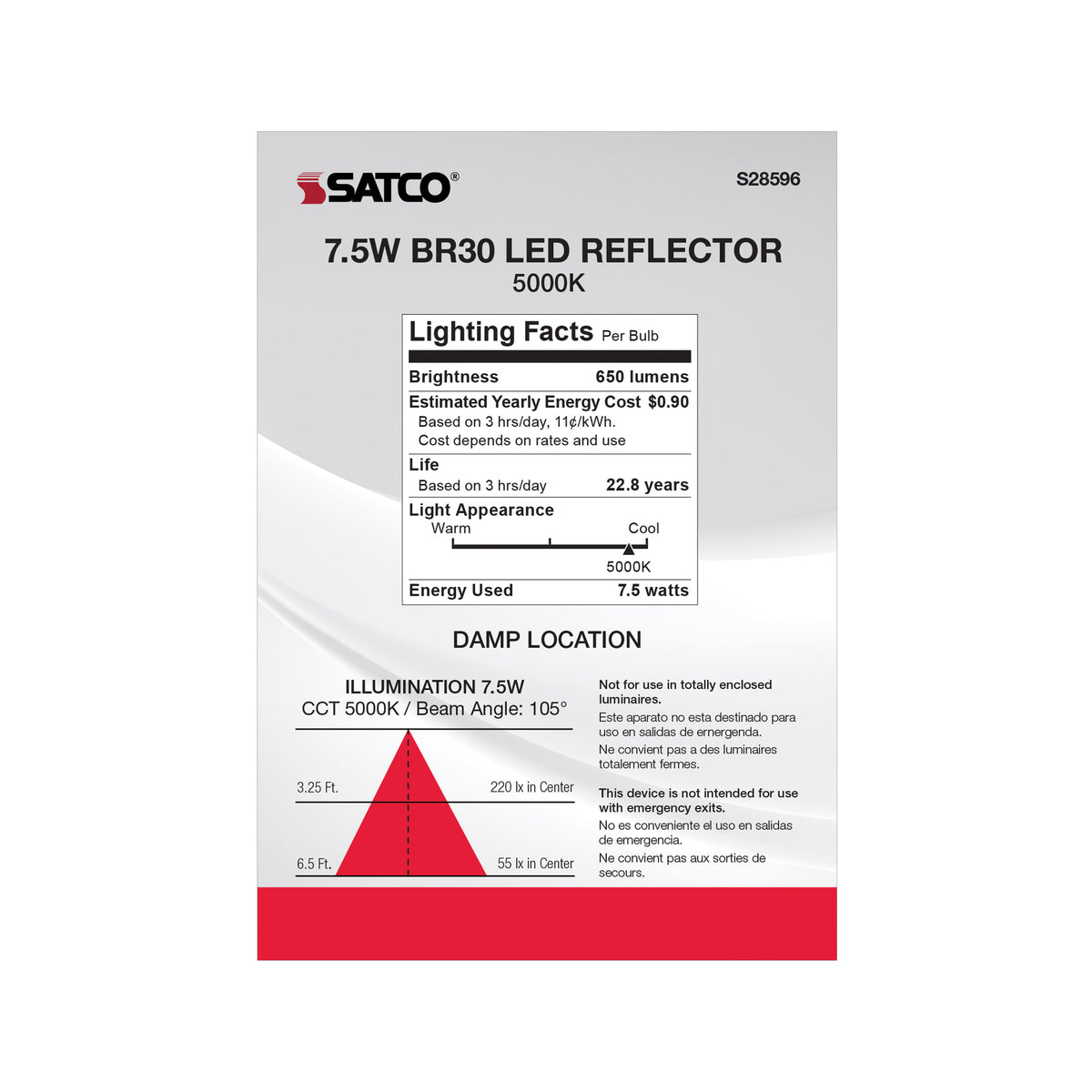 7.5 Watt - BR30 LED - 5000K - Medium base - 120 Volt