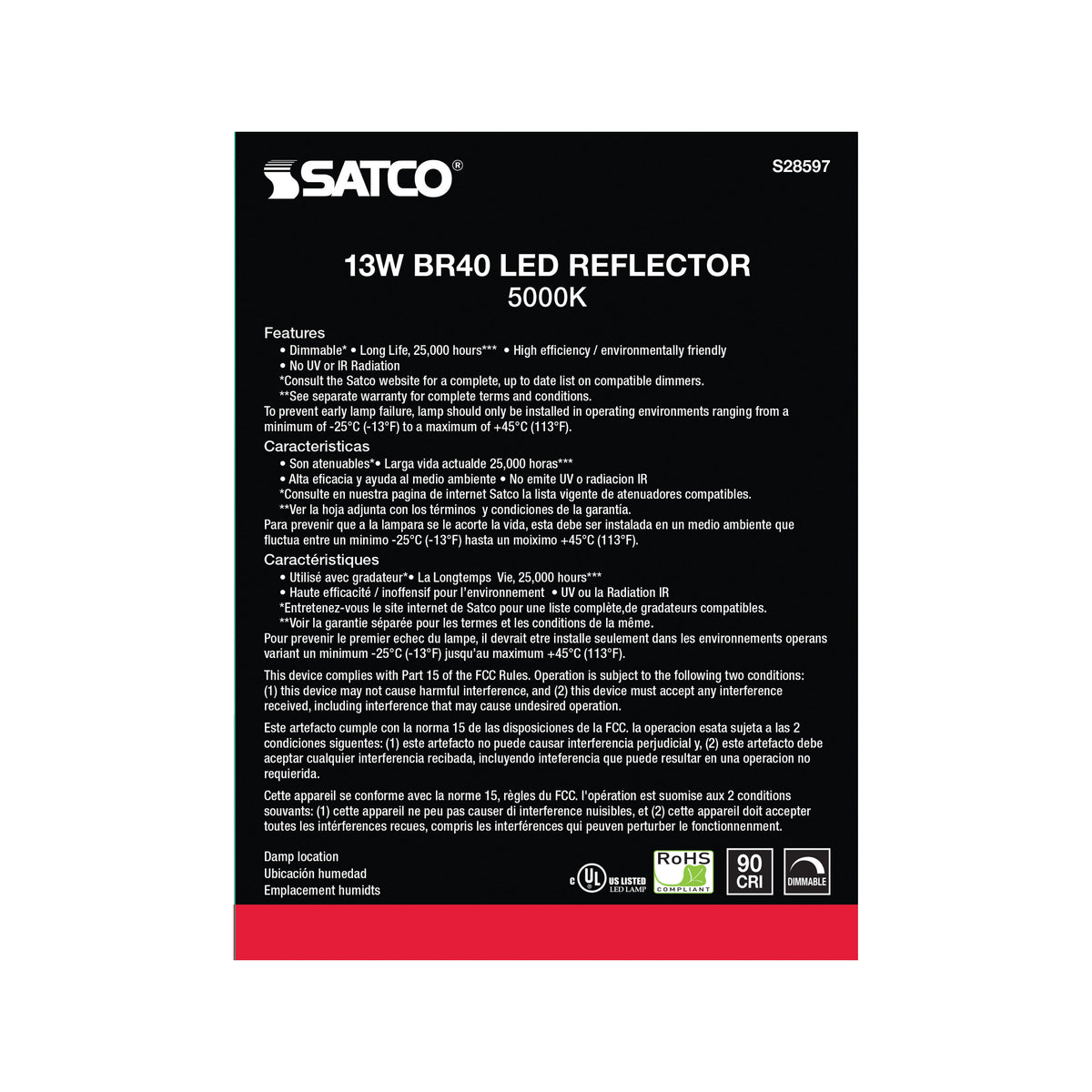 13 Watt - BR40 LED - 5000K - Medium base - 120 Volt
