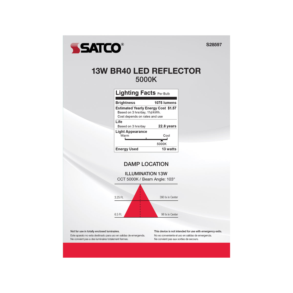13 Watt - BR40 LED - 5000K - Medium base - 120 Volt