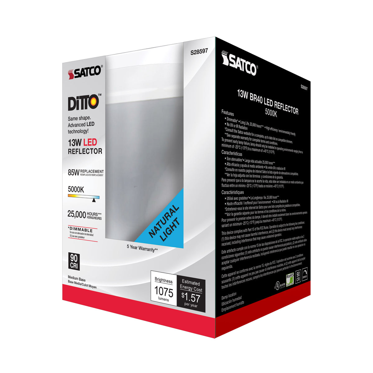 13 Watt - BR40 LED - 5000K - Medium base - 120 Volt