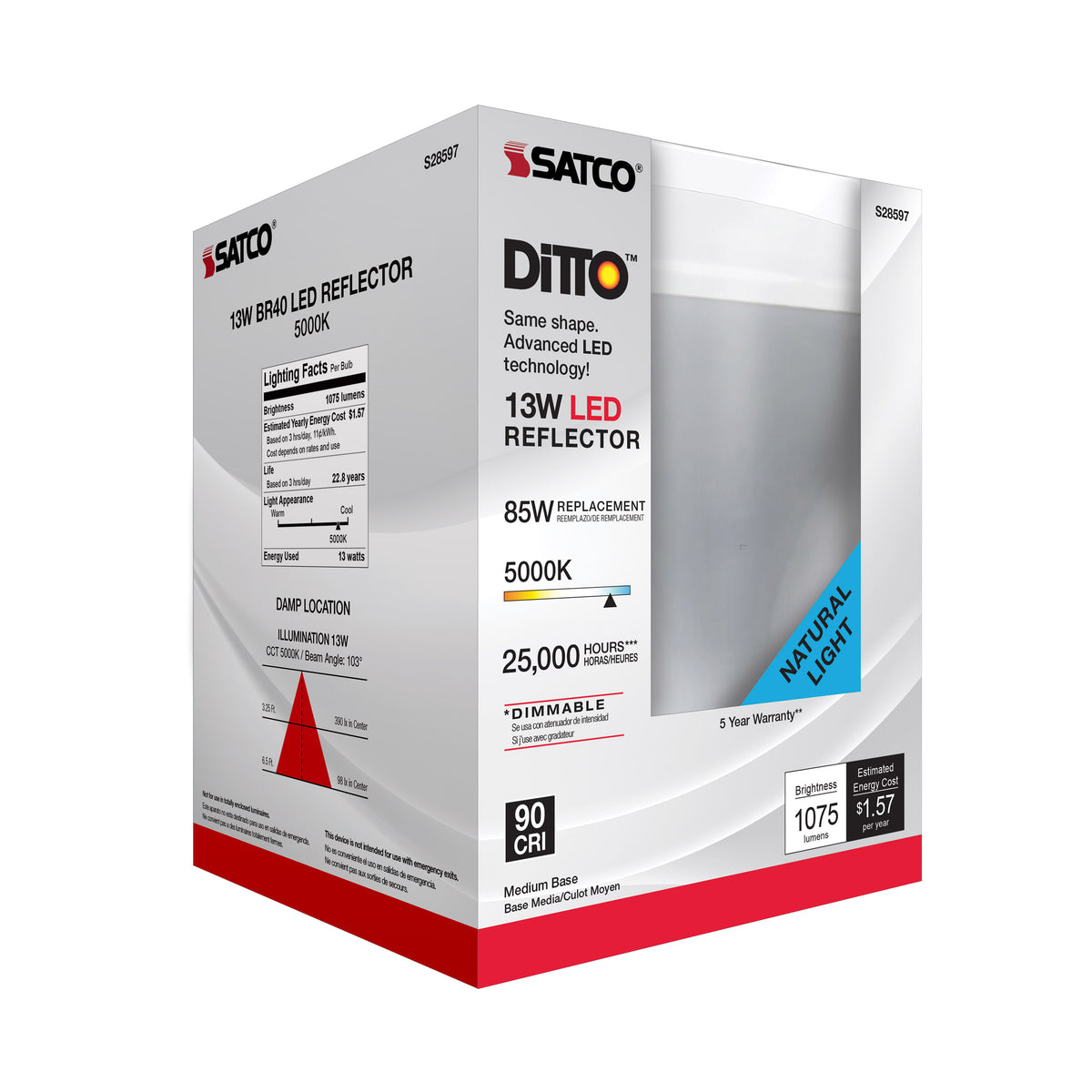 13 Watt - BR40 LED - 5000K - Medium base - 120 Volt